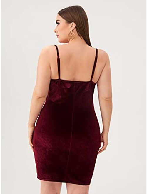 SOLY HUX Women's Plus Size Sexy Spaghetti Strap Cowl Neck Velvet Mini Bodycon Dress