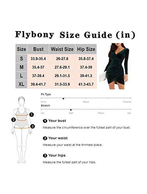 Flybony Womens Wrap V Neck Long Sleeve Velvet Fitted Bodycon Ruched Cocktail Party Dress