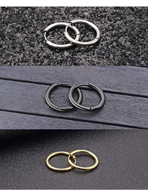WAINIS 12Pairs Stud Earrings Dangle Hinged Hoop Earrings Set for Men Women Stainless Steel Huggie Earring Set 18G