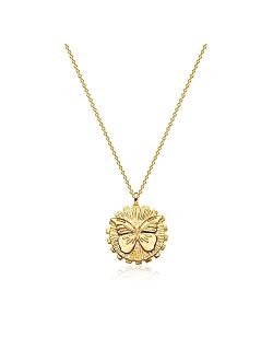 MEVECCO Carved Gold Coin Pendant Necklace for Women Girls Men,18K Gold Plated Dainty Minimalist Necklace for Women