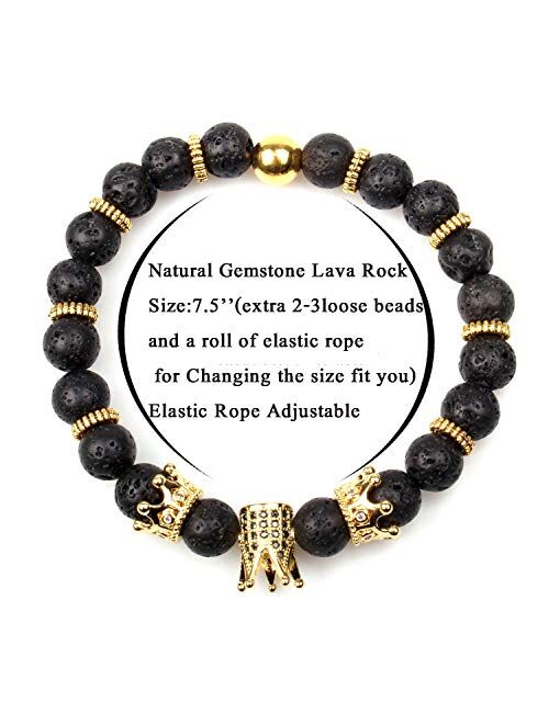 GVUSMIL Imperial Crown Bead Bracelet King&Queen Luxury Charm Couple Jewelry Xmas Gift for Women Men