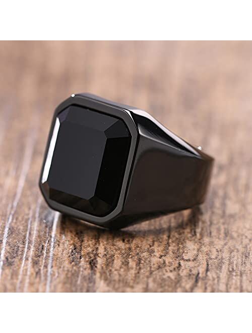 MEALGUET Mens Black Onyx Rings Stainless Steel Square Agate Signet Rings for Men,Pinky Thumb Ring Band for Dad Father Jewelry Gift for him,Anillos De Hombre, Men's Ring f