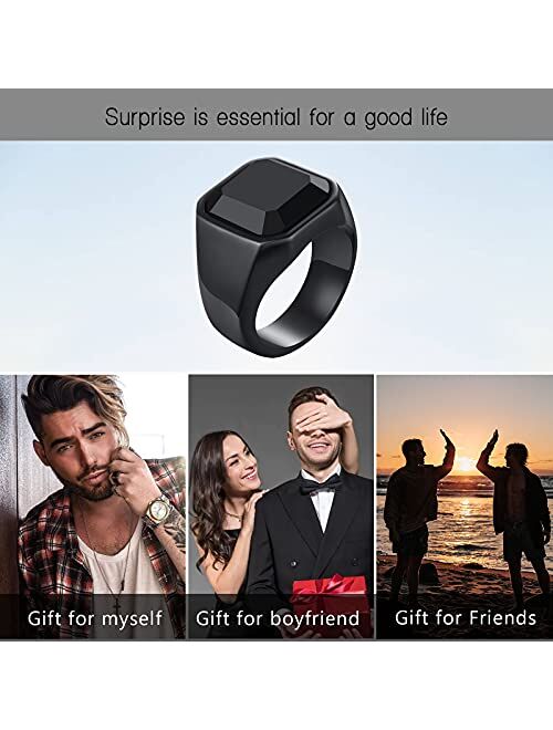 MEALGUET Mens Black Onyx Rings Stainless Steel Square Agate Signet Rings for Men,Pinky Thumb Ring Band for Dad Father Jewelry Gift for him,Anillos De Hombre, Men's Ring f
