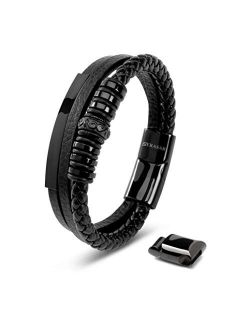 SERASAR | Premium Genuine Leather Bracelet [Shine] for Men in Black | Magnetic Stainless Steel Clasp in Black, Silver and Gold | Exclusive Jewelry Box | Great Gift Idea