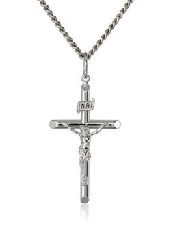 Amazon Collection Men's Sterling Silver Crucifix Pendant Necklace with Stainless Steel Chain, 24"