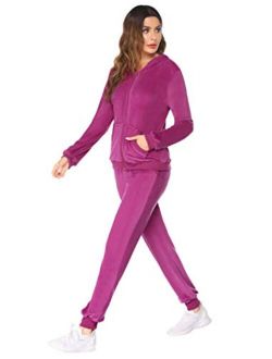 Women's Sweatsuit Set Velour Hoodie Pocket Tracksuits Jogging Suits Rose Red