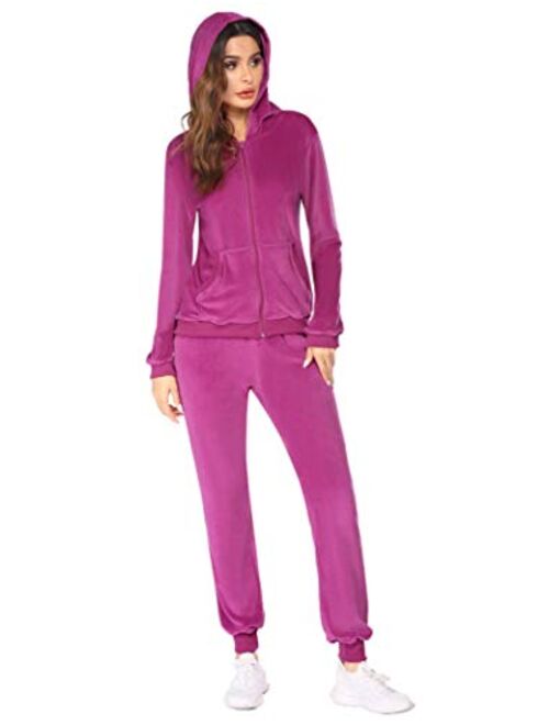 Hotouch Women's Sweatsuit Set Velour Hoodie Pocket Tracksuits Jogging Suits Rose Red