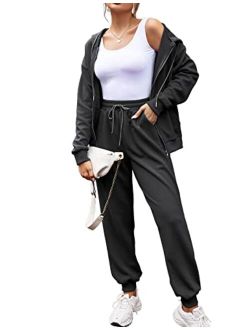 Oversized Sweatsuits for Women Set Zip-up Long Sleeve Hoodie Sweats Suit Waffle Jogging Tracksuits Set（S-XXL)