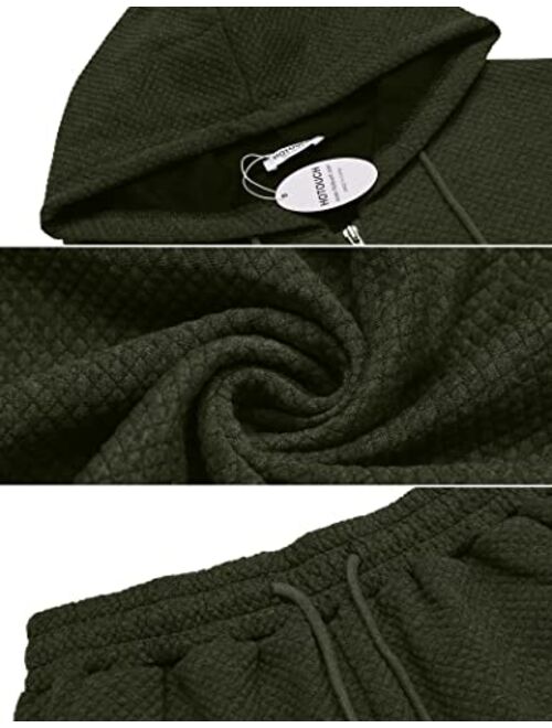 Hotouch Oversized Sweatsuits for Women Set Zip-up Long Sleeve Hoodie Sweats Suit Waffle Jogging Tracksuits Set（S-XXL)