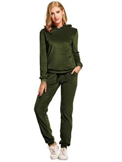 Women's 2 Piece Outfits Hoodie Long Sleeve Sweatshirt and Pants Set Tracksuit,Wine Red,XL