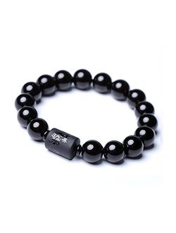 SX Commerce Natural Obsidian Stone Bead Bracelet Couple Men 10mm and Women 8mm Dragon and Phoenix Totem Jewelry