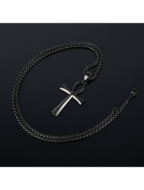 Reve Stainless Steel Coptic Ankh Cross Religious Pendant Necklace for Men Women, 20-24 Inches Chain