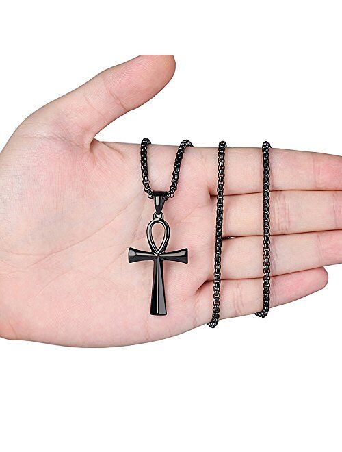 Reve Stainless Steel Coptic Ankh Cross Religious Pendant Necklace for Men Women, 20-24 Inches Chain