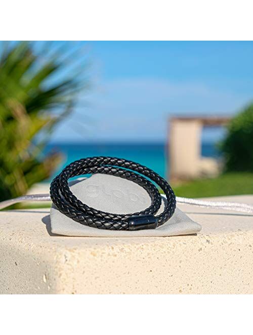 Globi Leather Bracelet For Men | Genuine Wrap Braided Leather Cuff Bangle Bracelet with Magnetic Stainless Steel Clasp For Men/Women