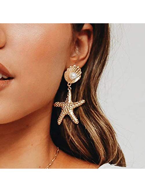 DoubleNine Boho Starfish Shell Earrings Star Gold Dangle Women Beach Ocean Summer Jewelry Gift