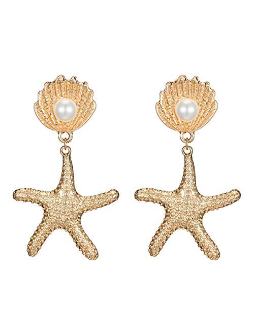 DoubleNine Boho Starfish Shell Earrings Star Gold Dangle Women Beach Ocean Summer Jewelry Gift