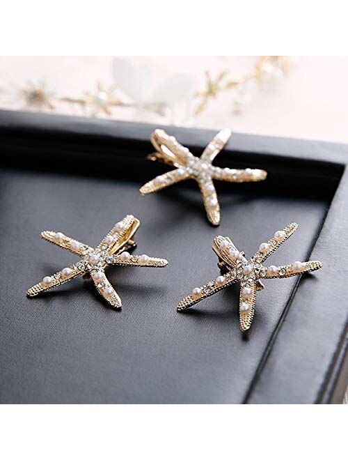 Etncy Life 3 Pcs Starfish Hair Clip Bridal Flower Girl Accessories for Wedding