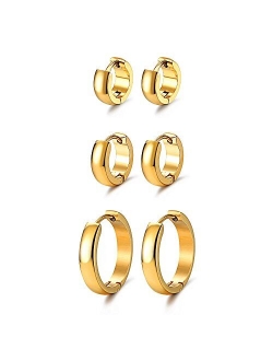 JewelrieShop Hoop Earrings Set Gold Surgical huggie Earrings, Hypoallergenic Huggie Ear Piercings Endless Huggie Hoop Earrings for Men Earrings (Gold, Black, Stainless St