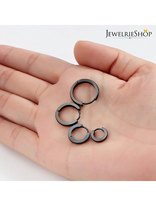 JewelrieShop Hoop Earrings Set Gold Surgical huggie Earrings, Hypoallergenic Huggie Ear Piercings Endless Huggie Hoop Earrings for Men Earrings (Gold, Black, Stainless St