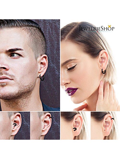 JewelrieShop Hoop Earrings Set Gold Surgical huggie Earrings, Hypoallergenic Huggie Ear Piercings Endless Huggie Hoop Earrings for Men Earrings (Gold, Black, Stainless St