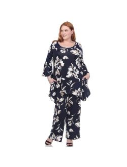 Plus Size White Mark Floral Bell Sleeve Tunic and Pant Set