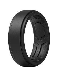 ThunderFit Silicone Rings for Men - 7 Rings / 4 Rings / 1 Ring - Breathable Patterned Design Sleek Step Edge 8mm Width - 2.2mm Thickness