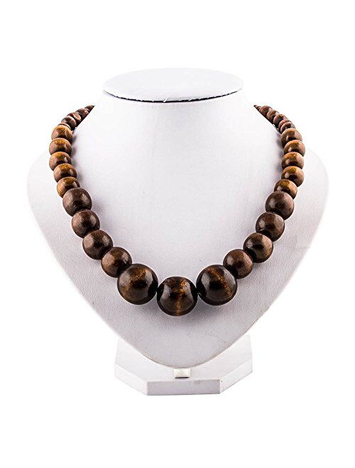 EVBEA Wood Bead Necklace Africa Wooden Chain Statement Unisex Chunky Necklaces