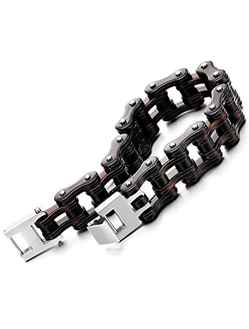 COOLSTEELANDBEYOND Masculine Mens Bike Chain Bracelet of Stainless Steel Two-Tone Polished