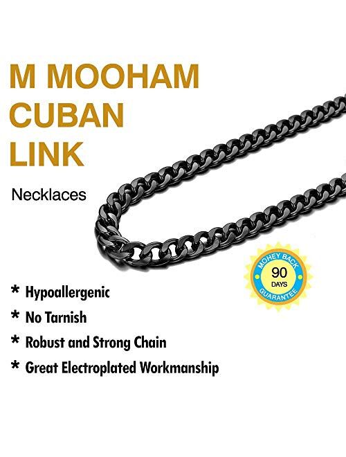 M Mooham 5MM 7MM 8MM 9MM 10MM 12MM Black Silver Gold Plated Stainless Steel Cuban Link Chain Necklace for Men Women 16-36 Inch
