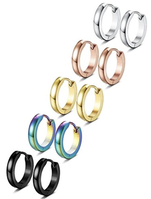 FIBO STEEL 5 Pairs Stainless Steel Hoop Earrings for Men Women Huggie Earrings 13-20MM Available