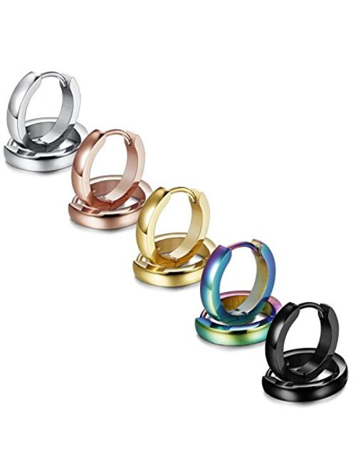 FIBO STEEL 5 Pairs Stainless Steel Hoop Earrings for Men Women Huggie Earrings 13-20MM Available