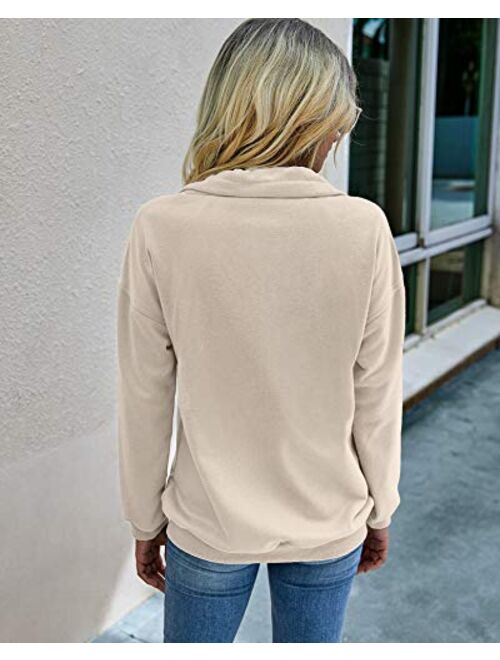 PRETTYGARDEN Women’s Casual Long Sleeve Lapel Zipper Sweatshirt Drawstring Loose Pullover Tops