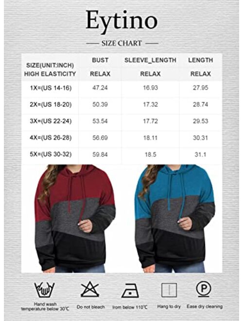 Eytino Women Plus Size Pullover Hoodie Colorblock Striped Long Sleeve Hooded Sweatshirt(1X-5X)