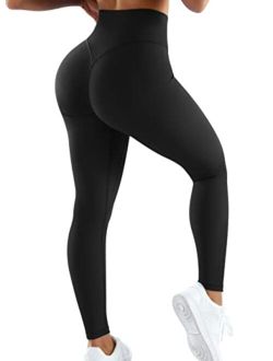 Women Cross Waist Butt Lifting Leggings with Pockets High Waisted Workout Yoga Pants