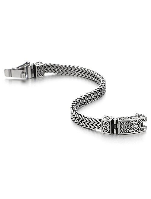 COOLSTEELANDBEYOND Stainless Steel 8.5 in Franco Link Curb Chain Bracelet for Men Vintage Fleur de Lis Spring Box Clasp