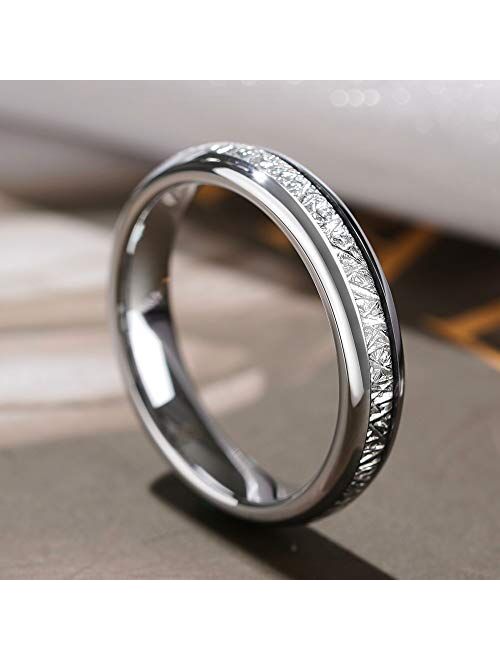THREE KEYS JEWELRY 4mm 6mm 8mm Tungsten Wedding Ring Imitated Meteorite Silver Polished Band