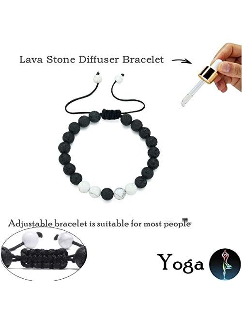 MengPa Beads Bracelets Mens Lava Rock Stone Beaded Anxiety Essential Oil Volcanic Bracelet Set