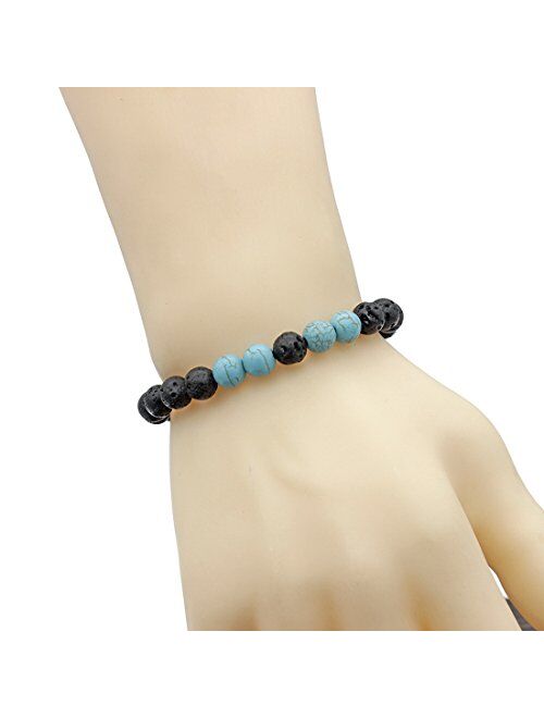 MengPa Beads Bracelets Mens Lava Rock Stone Beaded Anxiety Essential Oil Volcanic Bracelet Set