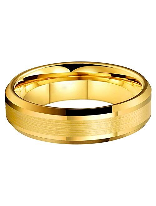 iTungsten 6mm 8mm Silver/Black/Gold/Rose Gold/Gunmetal Tungsten Rings for Men Women Wedding Bands Beveled Edges Matte Polished Comfort Fit
