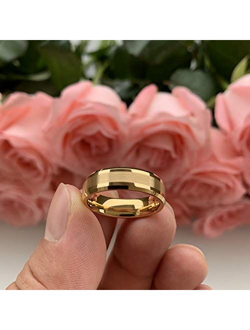 iTungsten 6mm 8mm Silver/Black/Gold/Rose Gold/Gunmetal Tungsten Rings for Men Women Wedding Bands Beveled Edges Matte Polished Comfort Fit