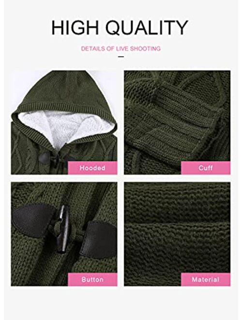 Dokotoo Womens Hooded Cardigans Button Up Cable Knit Sweater Coat Outerwear with Pockets