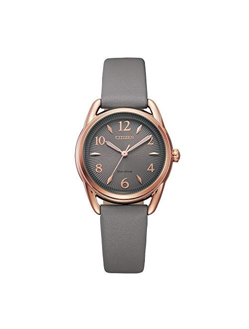 Citizen Eco-Drive leather band Quartz Women Casual Watch, Stainless Steel, Gray (Model: FE1218-05H)