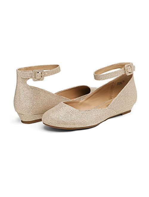 DREAM PAIRS Women's Revona Low Wedge Ankle Strap Flats Shoes
