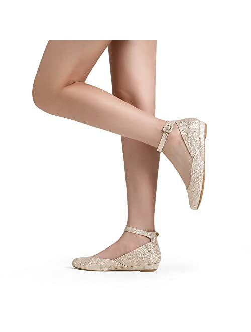 DREAM PAIRS Women's Revona Low Wedge Ankle Strap Flats Shoes