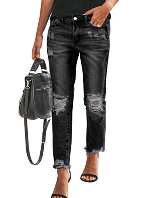 Sidefeel Women's Loose Boyfriend Jeans Stretchy Ripped Distressed Denim Pants S-2XL