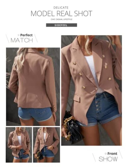 Sidefeel Women Casual Blazers Open Front 3/4 Sleeve Ruched Cardigan Work Office Suit Jacket