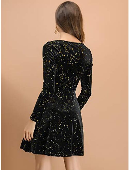 Allegra K Women's Stars Square Neck Vintage Velvet Mini Dress