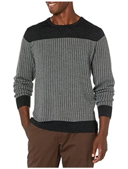 Men's Lightweight Merino Wool/Acrylic Crewneck Herrinbone Sweater