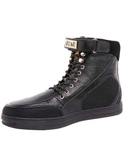 Negash Men's Black Leather High Top Sneakers Hotep V Casual Chukka Boots for Men
