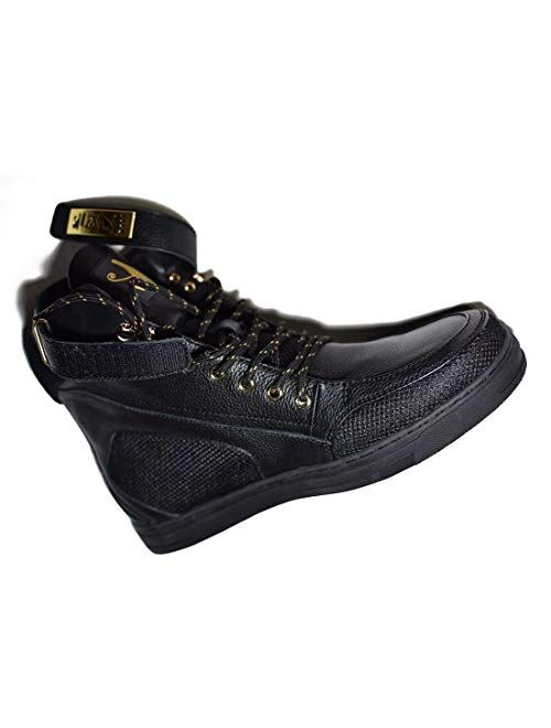 Negash Men's Black Leather High Top Sneakers Hotep V Casual Chukka Boots for Men